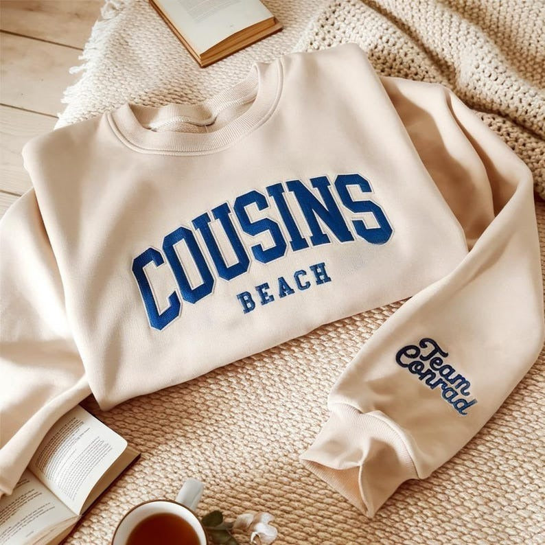 Cousins Beach Embroidery Sweatshirt, Book Lover Gift, Team Conrad Shirt, Book Lover Gift, Summer Gift,Gift For Her