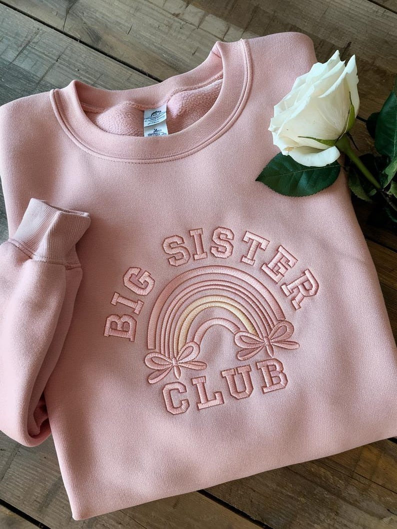 Big Sister Club Embroidered Sweatshirt, Cute Bow & Stars Sibling Shirt, New Baby Announcement Gift, Birthday Gift Kid, Baby Shower gift