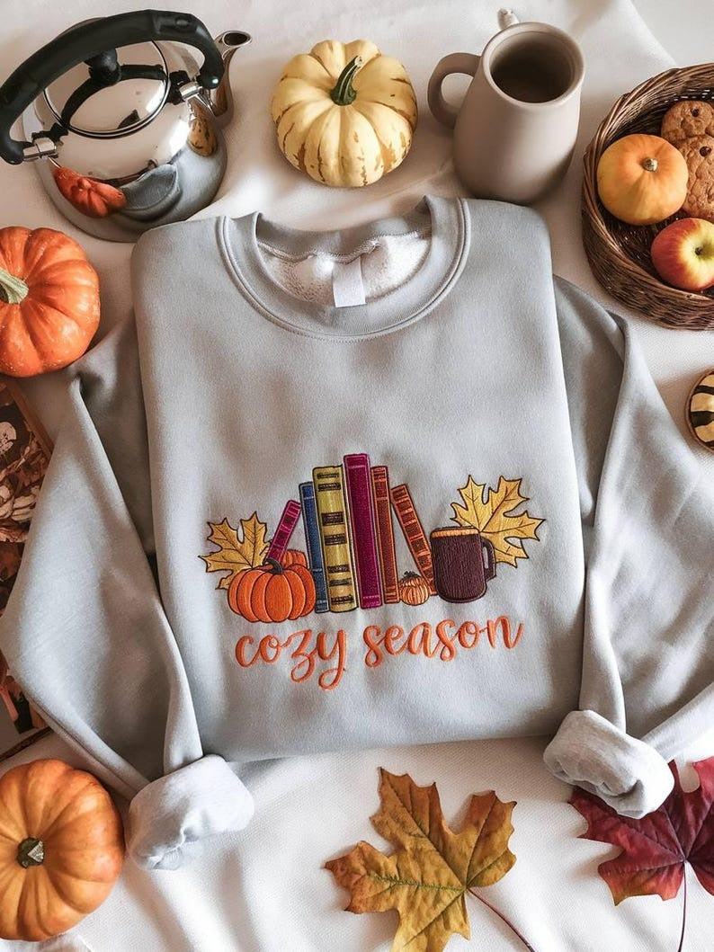 Cozy Season Embroidered Sweatshirt, Pumpkin Sweatshirt, Autumn Sweatshirts, Cozy Autumn Sweatshirt, Fall Sweatshirt, Gift for Her