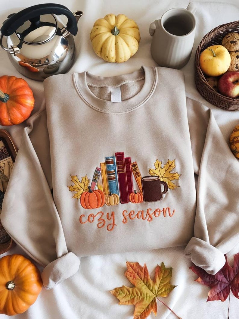 Cozy Season Embroidered Sweatshirt, Pumpkin Sweatshirt, Autumn Sweatshirts, Cozy Autumn Sweatshirt, Fall Sweatshirt, Gift for Her