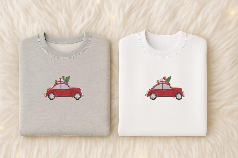Embroidered Christmas Tree Car Sweatshirt, Vintage Christmas Car Sweater, Holiday Outfit for Women, Xmas Winter Jumpers, Christmas Eve Gifts
