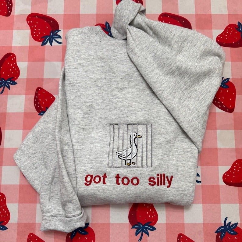 Silly Goose Embroidered Crewneck: Y2K Funny Sweatshirt