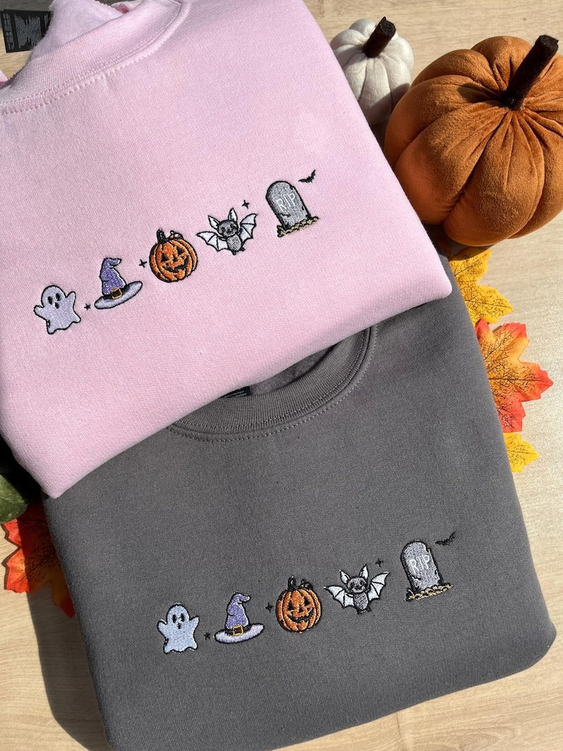 Cute Spooky Icons | Halloween Autumn Slogan Embroidered Sweatshirt