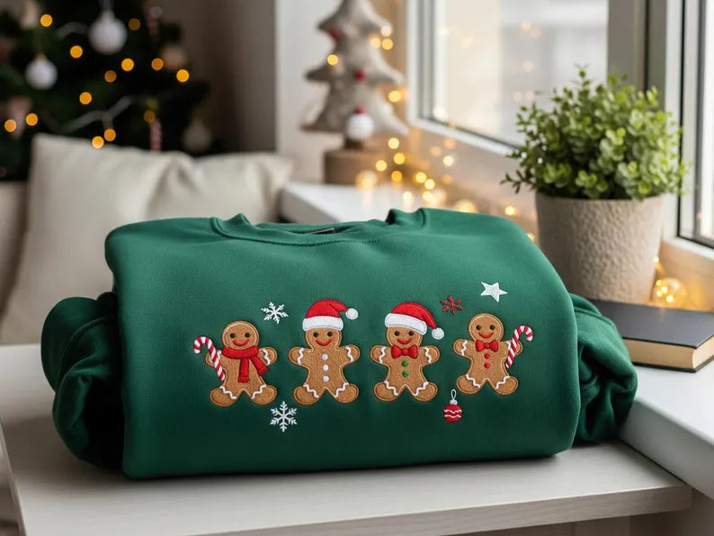 Embroidered Gingerbread Family Christmas Sweatshirt, Festive Holiday Crewneck, Cute Xmas Cookie Sweater, Cozy Unisex Winter Gift
