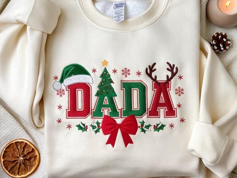 EMBROIDERED DaDa Christmas Sweatshirt, Cute Dad Xmas Sweater, Holiday Tree Embroidery Shirt, Family Matching Christmas Shirt, Xmas Gift 2025