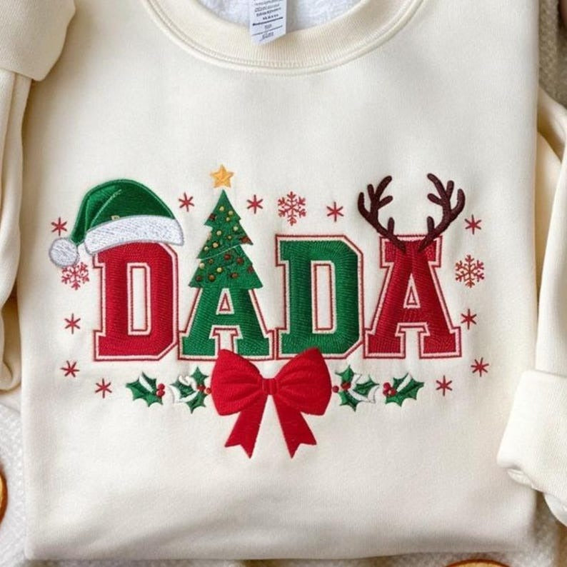 EMBROIDERED DaDa Christmas Sweatshirt, Cute Dad Xmas Sweater, Holiday Tree Embroidery Shirt, Family Matching Christmas Shirt, Xmas Gift 2025