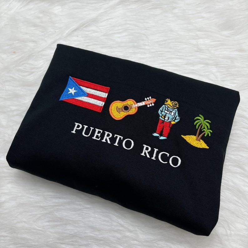 Puerto Rico Sweatshirt/Hoodie/Tshirt, Custom Country Embroidered Sweater, Cozy Unisex Crewneck Shirt, Patriotic Embroidery Shirt