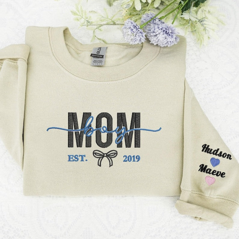 Boy Mom Embroidered Sweatshirt: New Mom Gift