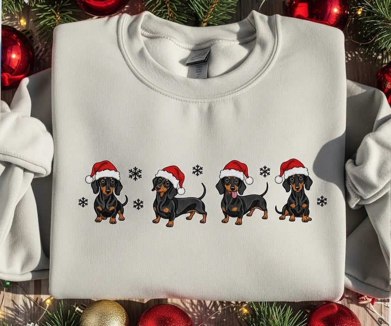 Embroidered Christmas Cat Sweatshirt: Funny HDachshund Christmas Sweatshirt Embroidered Cozy Doxie Holiday Crewneck Dog Lover Gift Cute Dachshund Mom Shirt Xmas Hoodie for Womenoliday Hoodie (Copy)