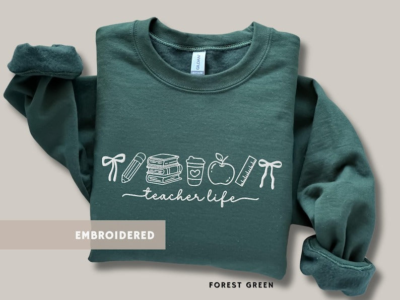 Teacher Gifts Shirt Embroidered Sweatshirt Cute Teacher Gift Doodle Teacher Crewneck Aesthetic Teacher Appreciation Back to School Jumper