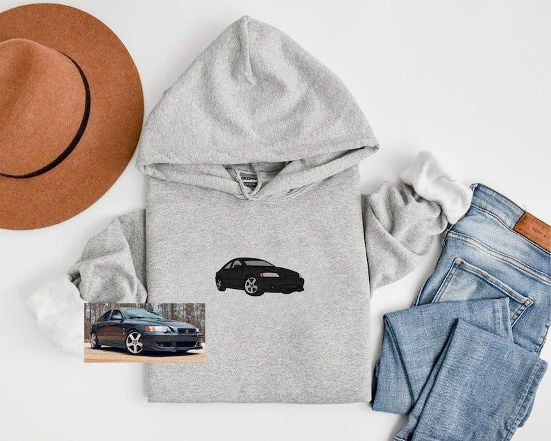 Custom Embroidered Car Hoodie, Personalized Sleeve Text, Dad Gift