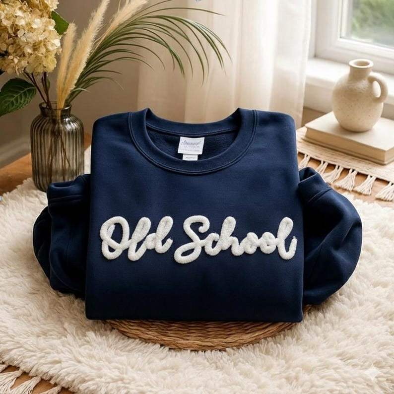 Old School Chenille Letter Sweatshirt – Custom Yarn Embroidered Sweater – Personalized Name Gift – Cozy College Style Top