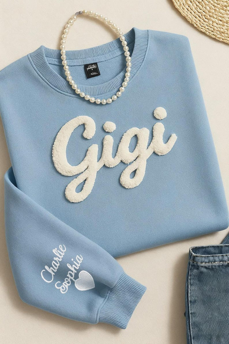 Chenille Yarn Embroidered Sweatshirt – Personalized Mama / GiGi / Grandma Gift for Mom & Pregnancy
