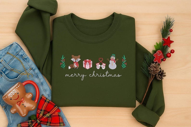 Embroidered Merry Christmas Sweatshirt, Matching Family Crewneck Sweater, Coquette Bow Xmas Holiday Jumper, Christmas Sweater, Gifts for Her