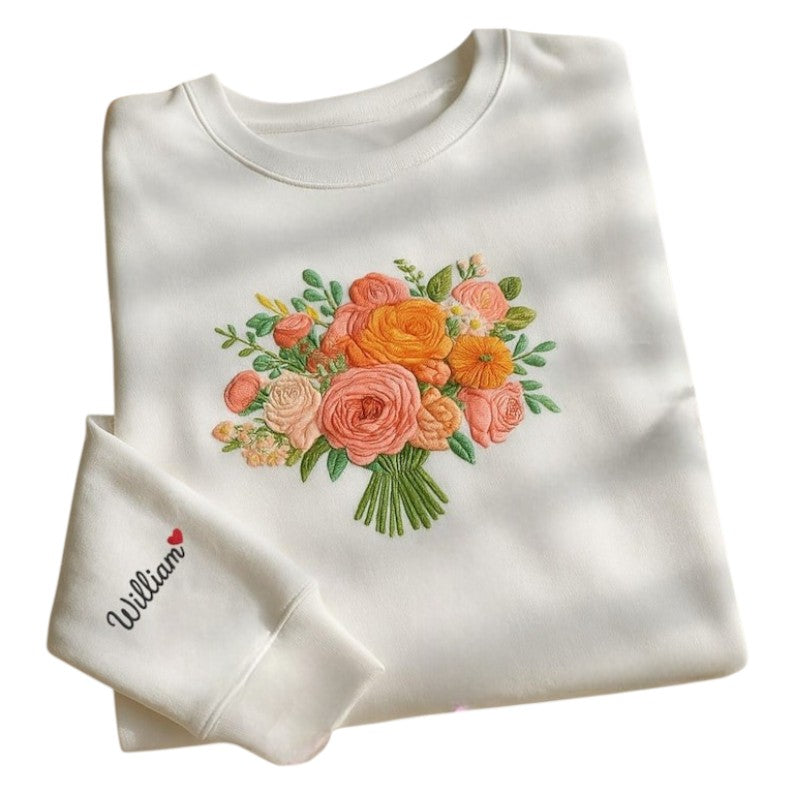 Custom Wedding Bouquet Embroidered Sweatshirt, Personalized Bride Gift,Floral Memorial Crewneck, Bridal Keepsake,Wedding Flower Gift for Her