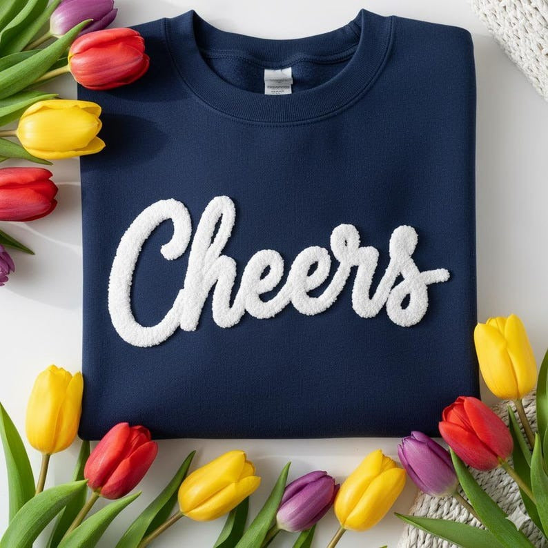 Custom Chenille Yarn Embroidered Sweatshirt – Personalized Name Gift for Mom & Hoodie Option