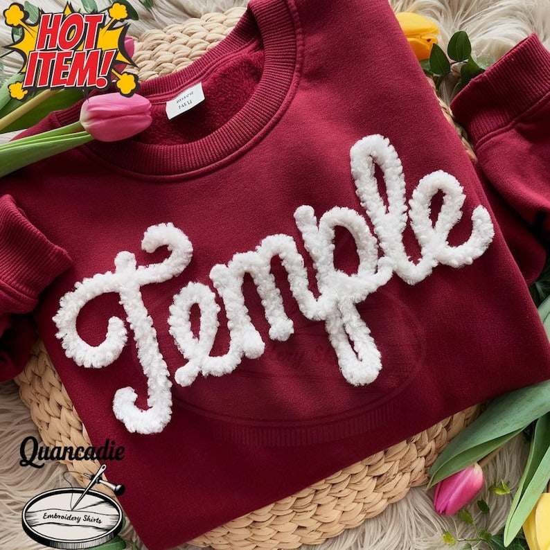 Custom Chenille Yarn Embroidered Sweatshirt, Personalized Team Spirit Crewneck, Fuzzy Letter Game Day Shirt, Football Mom Gift