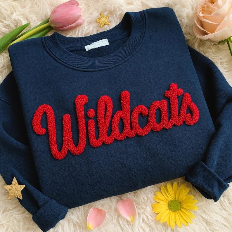 Christmas Chenille Yarn Embroidered Sweatshirt | Women’s Holiday Crewneck | Fuzzy Letter Xmas Sweater | Cozy Winter Gift for Her