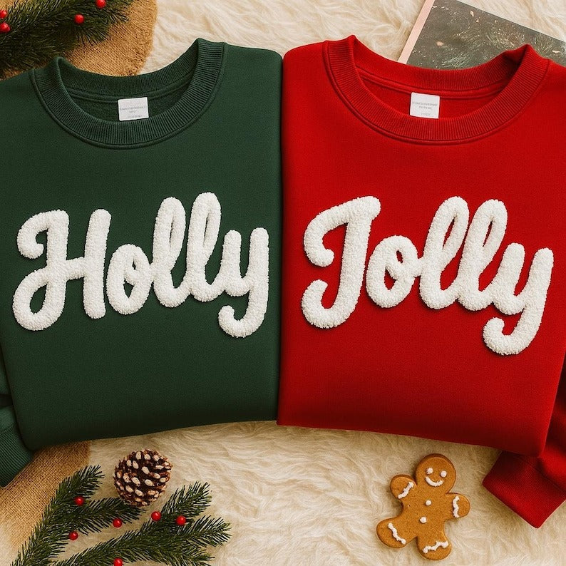 Xmas Chenille Yarn Embroidered Sweatshirt, Christian Custom Christmas Shirt, Religious Holiday Gift for Family