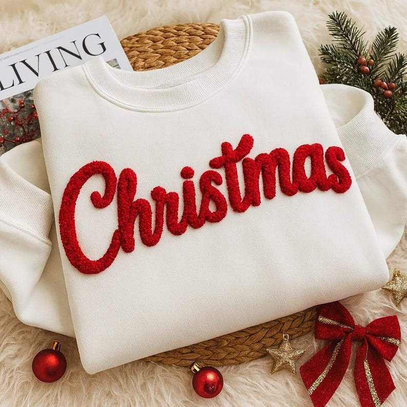 PEACE Christmas Chenille Yarn Embroidered Sweatshirt, Nativity Scene Sweatshirt, Jesus Is The Reason For The Season, Christian Christmas Shirt