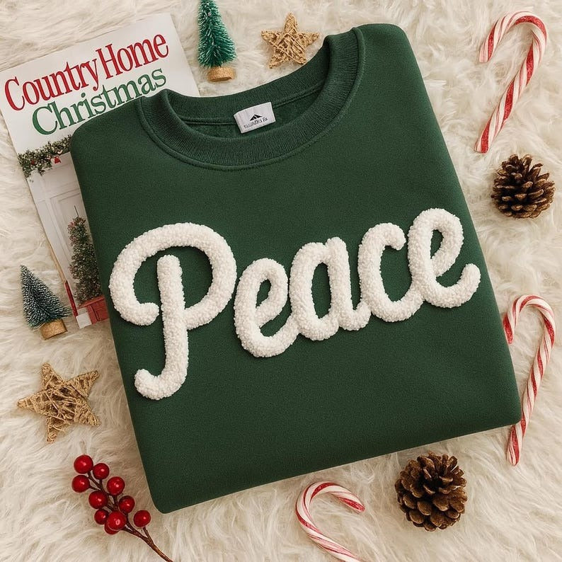 PEACE Christmas Chenille Yarn Embroidered Sweatshirt, Nativity Scene Sweatshirt, Jesus Is The Reason For The Season, Christian Christmas Shirt