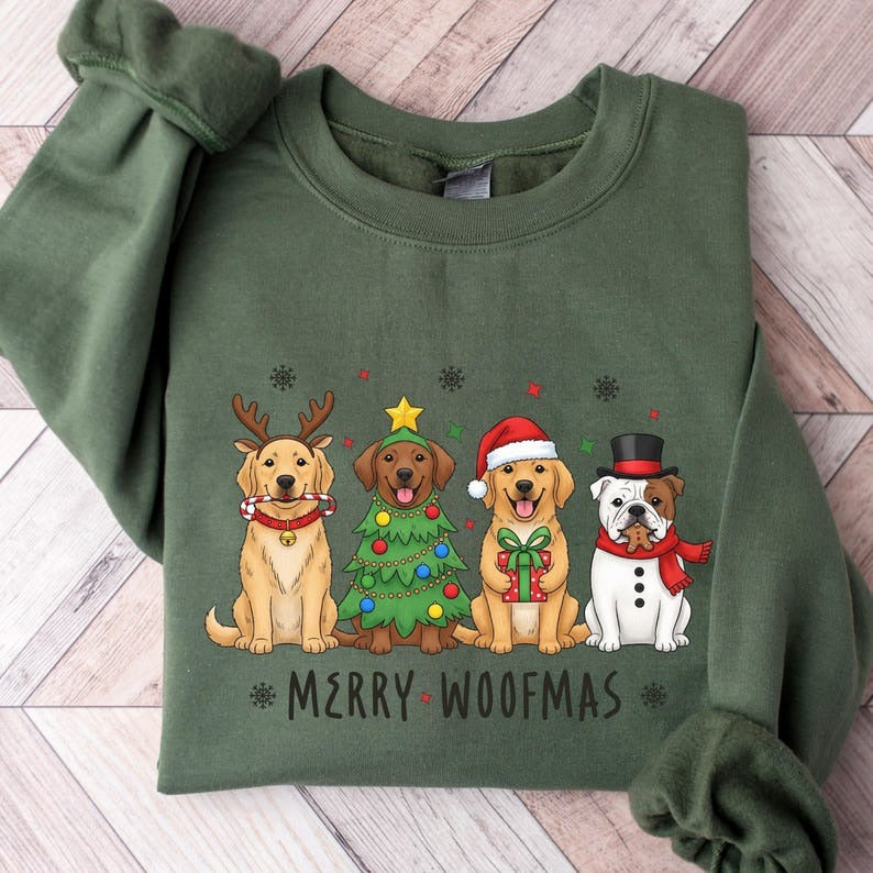 Merry Woofmas Embroidered Sweatshirt – Dog Christmas Sweater for Dog Mom, Pet Lover Holiday Gift, Cute Xmas Crewneck for Dog Owner