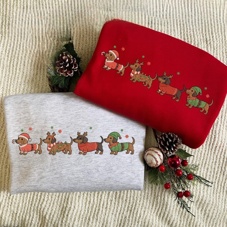 Embroidered Dachshund Christmas Shirt – Wiener Dog Holiday Tee, Cute Xmas Dog Lover Gift