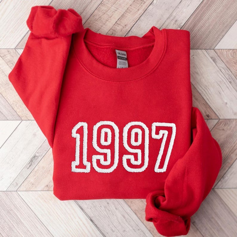 Custom Chenille Number Embroidered Sweatshirt – 1997 Birthday Shirt, Vintage Number Pullover, Chenille Number Kids/Adult Gift