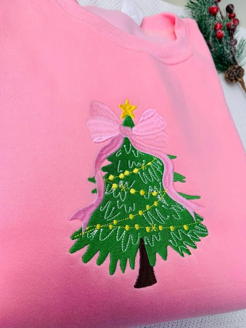 Christmas Tree Embroidery Sweatshirt, Holiday Crewneck Sweatshirt, Cute Xmas Tree Sweatshirt, Festive Winter Outfit, Unisex Christmas Gift