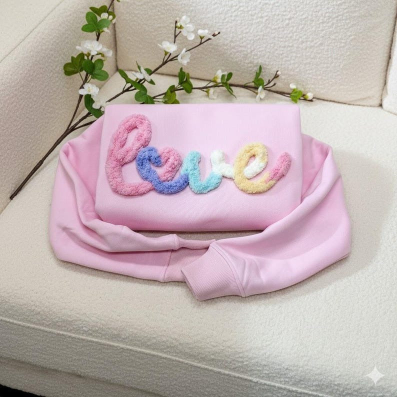 Custom Yarn Embroidered Sweatshirt or Hoodie – Personalized Name or Letter Embroidery, Unisex Cozy Gift for Holiday or Birthday