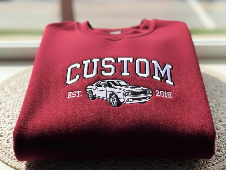 Custom Car Sweatshirt – Personalized Classic Car Gift for Dad, Embroidered Car Lover Christmas Sweater, Car Lover Pullover
