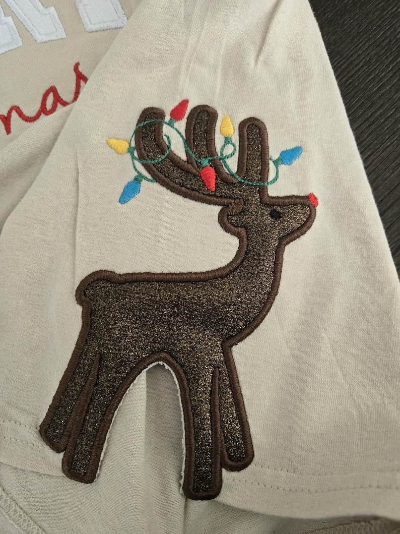 Embroidered merry Christmas T-Shirt , Christmas Apparel, Side bow Applique