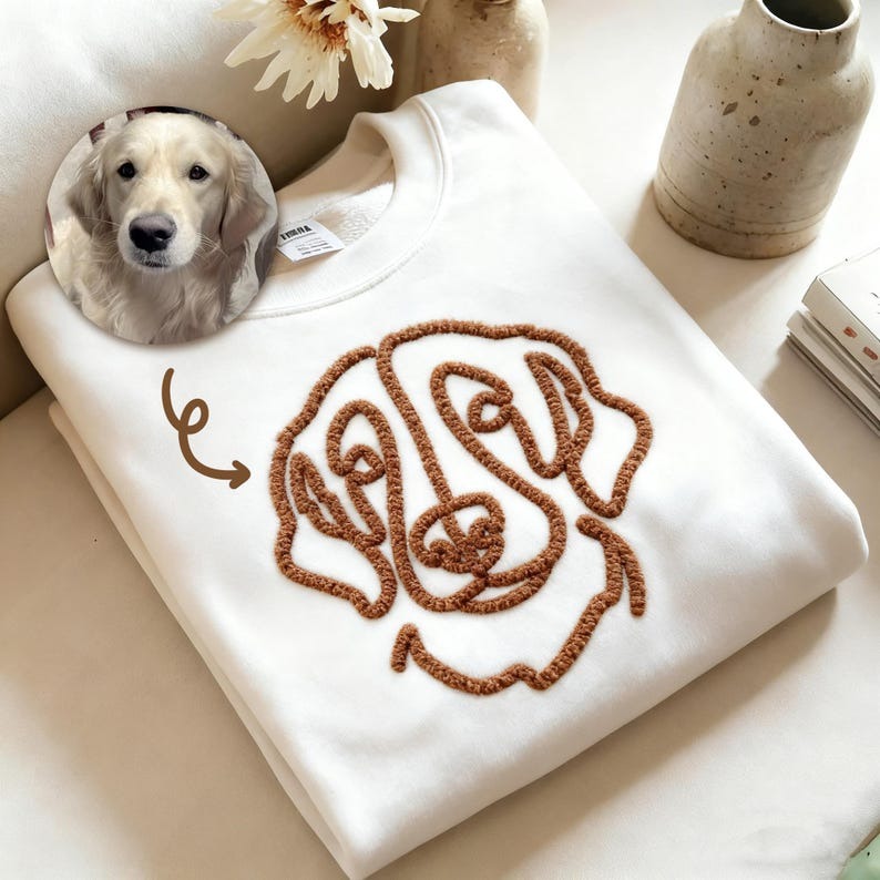 Custom Chenille Yarn Embroidered Pet Sweatshirt – Personalized Dog Hoodie with Photo, Embroidered Pet Portrait Gift for Dog Mom / Dog Dad