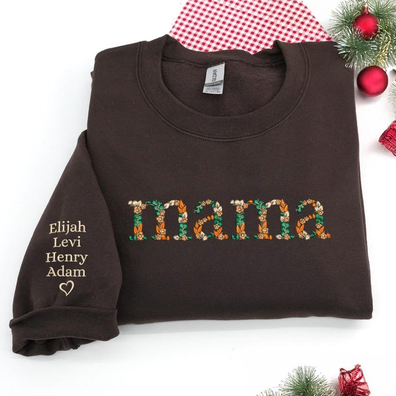 Mama Floral Sweatshirt Embroidered - Custom Mama Christmas Sweatshirt - Personalized Mama Sweatshirt with Kids Names - Mom Christmas Gift