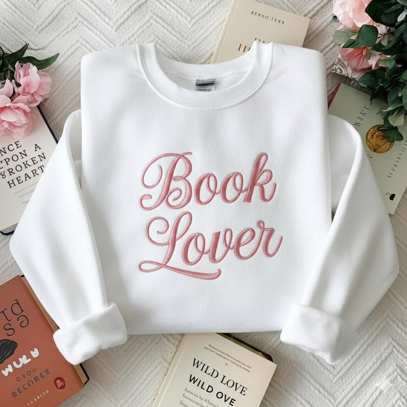 Aesthetic Book Lover Embroidered Sweatshirt, Bookish Merch, Cozy Embroidered Crewneck, Aesthetic Reading Sweater, Literary Gift for Readers