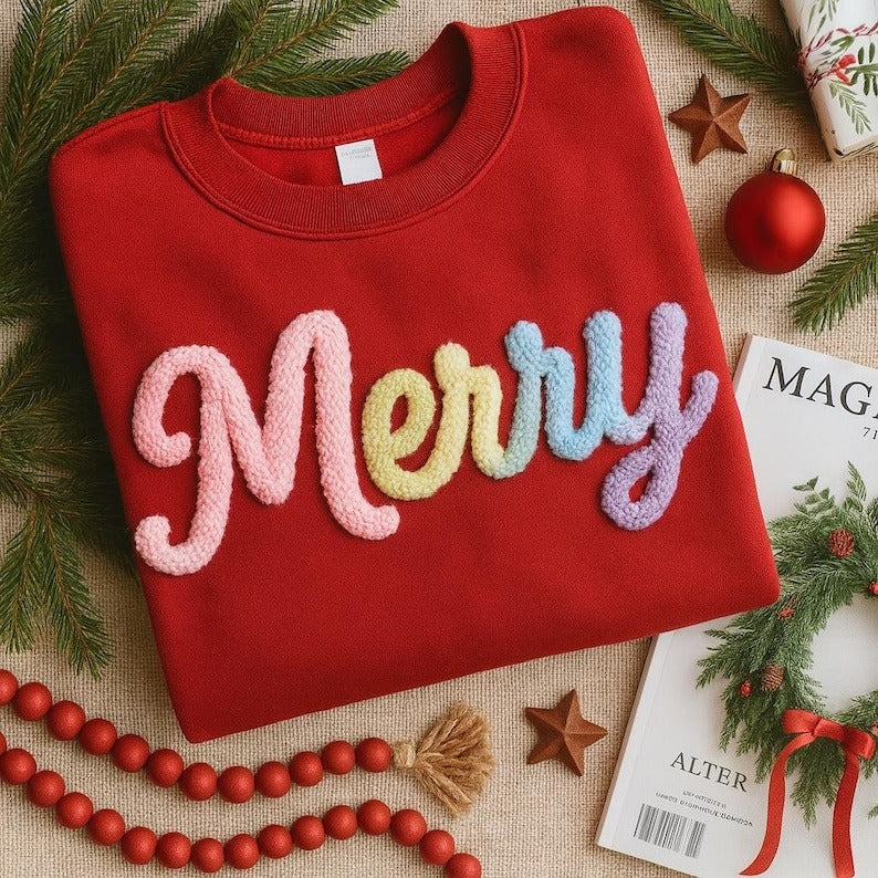 MIMI Chenille Yarn Embroidered Sweatshirt, Custom Chenille Yarn Sweatshirt, Cozy Gift for Mimi, Gigi, Mama, Christmas or Mother’s Day