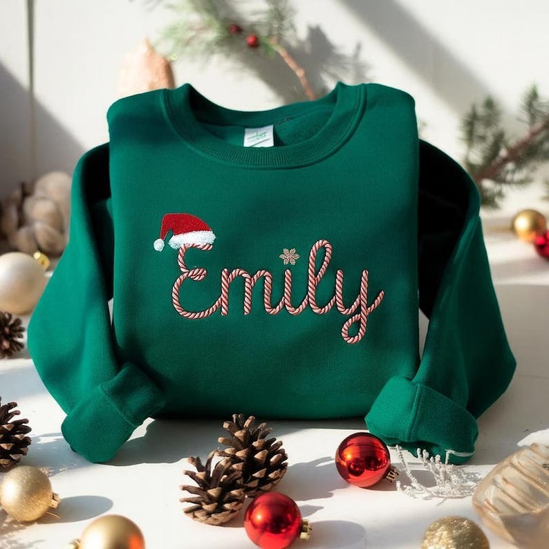 Embroidered Personalized Christmas Sweatshirt, Embroidered Christmas Custom Name Crewneck Sweater, Custom Xmas Gift, Custom Family Sweaters
