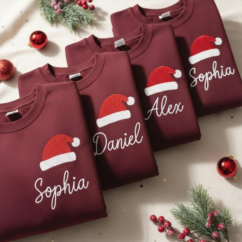 Custom Christmas Name Embroidered Sweatshirt, Personalized Family Matching Sweater, Holiday Monogram Shirt, Christmas Gift