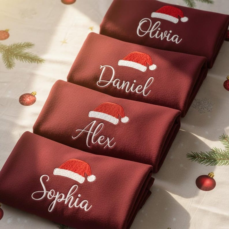 Custom Christmas Name Embroidered Sweatshirt, Personalized Family Matching Sweater, Holiday Monogram Shirt, Christmas Gift