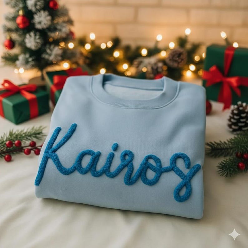 Custom Chenille Yarn Embroidered Sweatshirt, Fuzzy Letter Game Day Crewneck, Team Spirit Shirt, Football Mom Gift, Sports Team Pullover