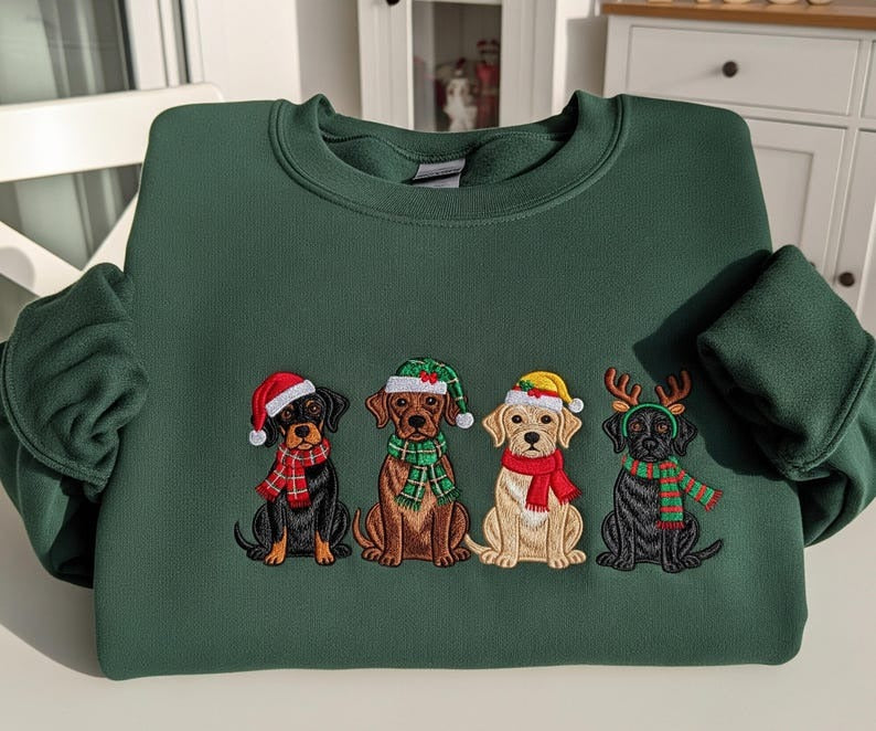 Custom Dog Christmas Embroidered Sweatshirt – Personalized Pet Name Sweater with Santa Hat, Custom Pet Lover Holiday Gift