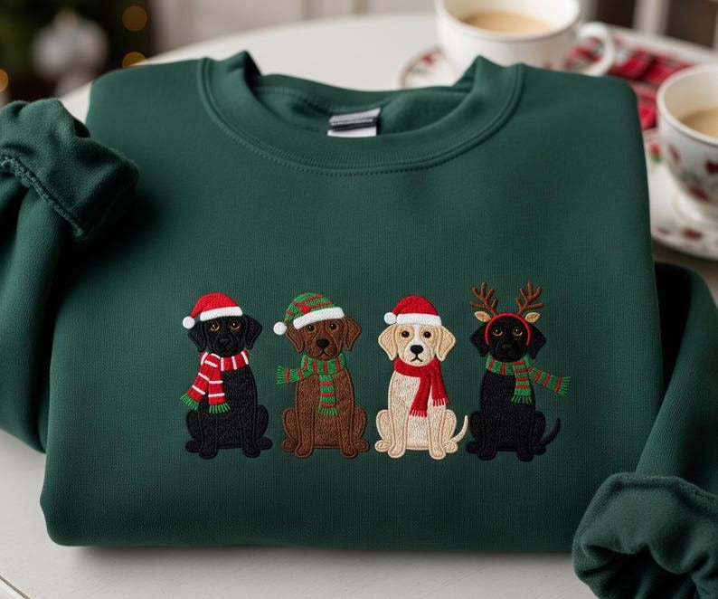 Custom Dog Christmas Embroidered Sweatshirt – Personalized Pet Name Sweater with Santa Hat, Custom Pet Lover Holiday Gift