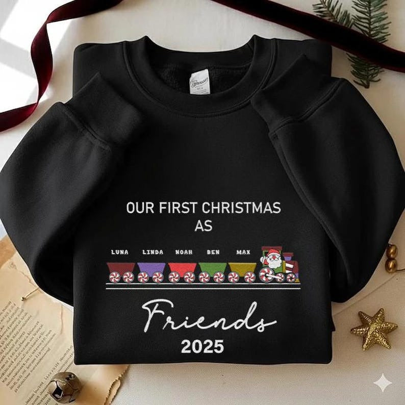 Personalized Embroidered Christmas Train Sweatshirt – Gift for Friends