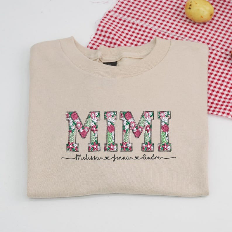 Embroidered Floral Mimi Sweatshirt, Personalized Gift
