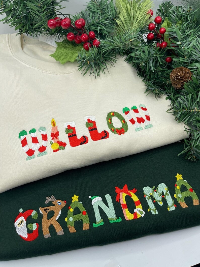 Custom Christmas Name Embroidered Sweatshirt Hoodie – Personalised Festive Gift