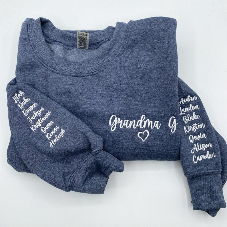 Custom Embroidered Nana Sweatshirt, Personalized Names on Sleeve