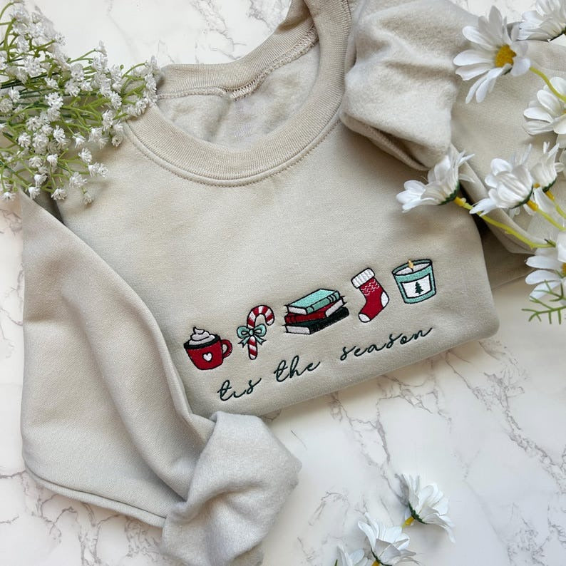 Embroidered Christmas Tis the Season Sweatshirt, Holiday Sweatshirt, Cozy Christmas Embroidered Sweater, Holiday Outfit