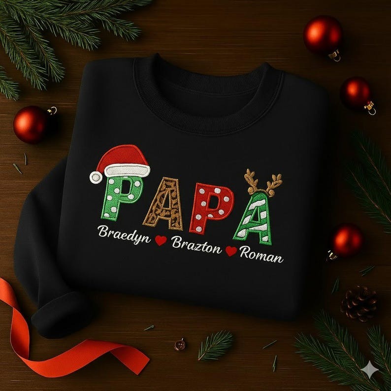 Personalized Grandma Christmas Sweatshirt, Custom Embroidered Name Sweatshirt with Grandkids’ Names, Gift for Grandma, Christmas Family