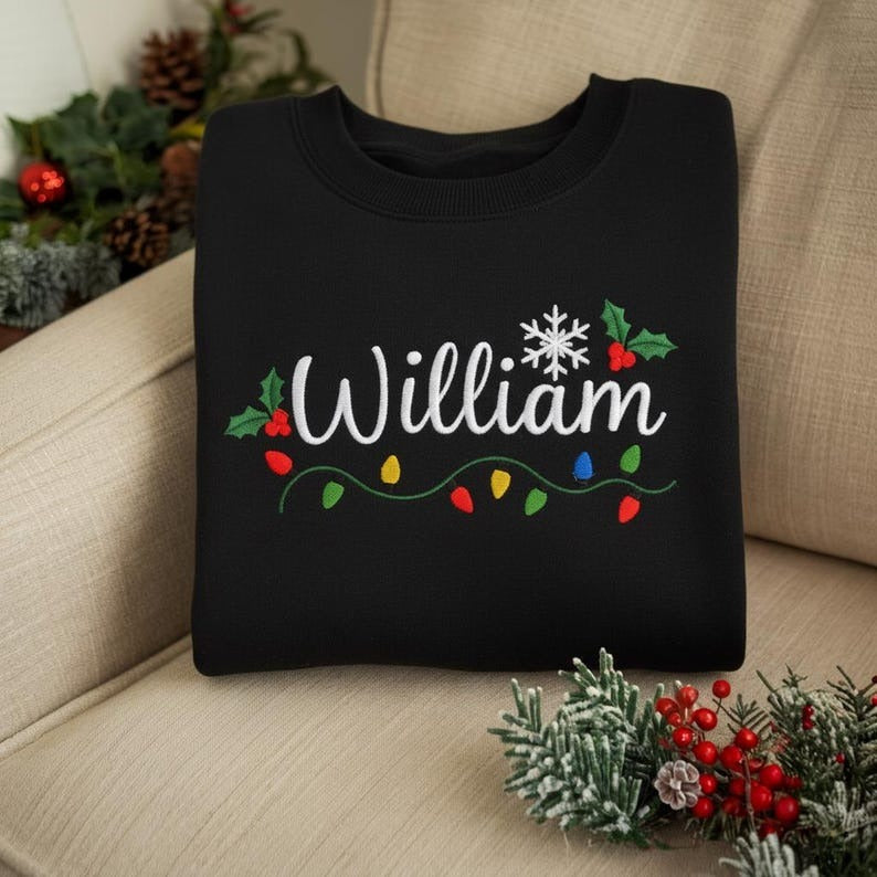 Personalized Christmas Name Embroidered Sweatshirt, Custom Holiday Sweatshirt, Name Embroidery Shirt, Kids Christmas Outfit, Christmas Gift