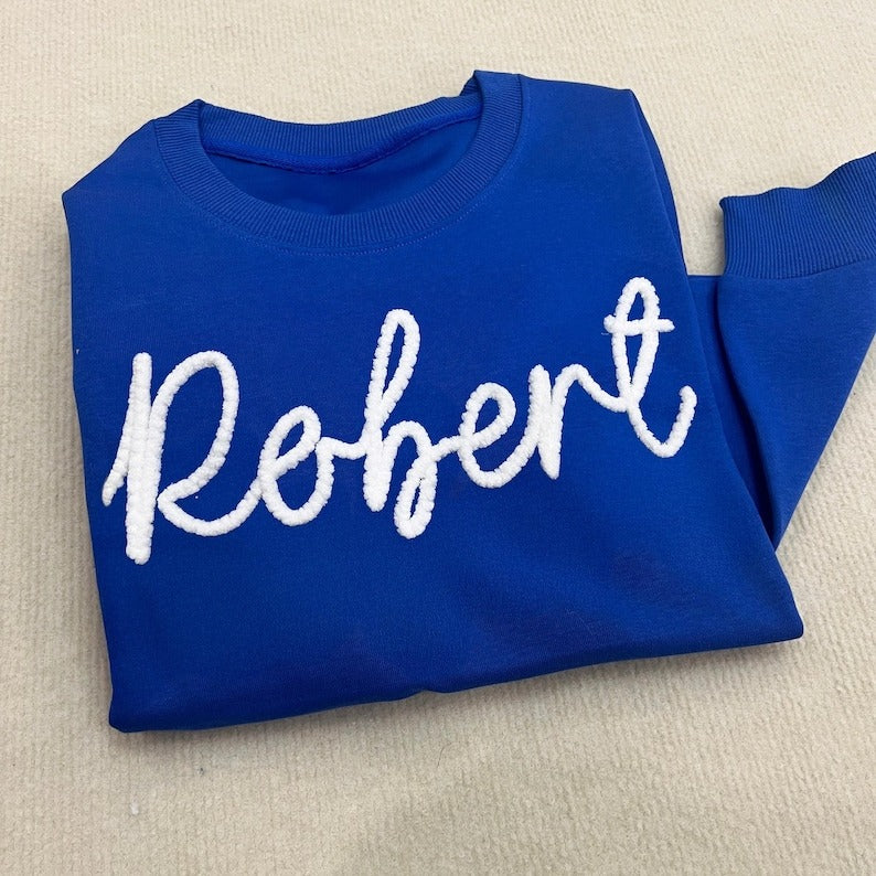 Custom Chenille Yarn Family Name Sweatshirt, Fuzzy Letter Tee, Team Spirit Hoodie, Chenille Patch Sports Team Sweatshirt, 3D Embroidery